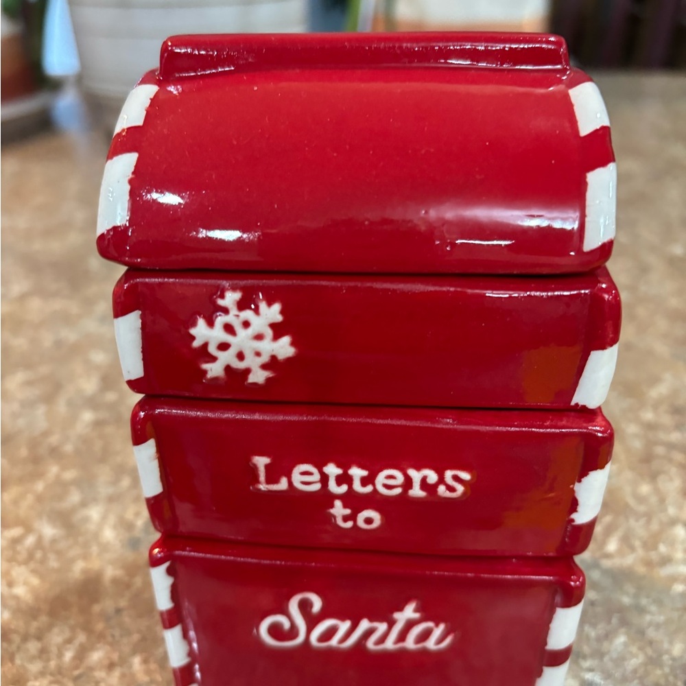 Whimsical Cupboard Red Ceramic 'Letters to Santa' Mailbox stackable NWOT MCs
